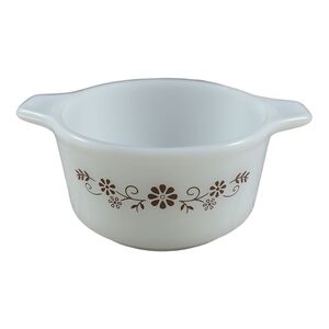 𝅺mcm Dynaware Pyr-o-Rey Termocrisa Brown Daisy Milk Glass Ovenware Casserole